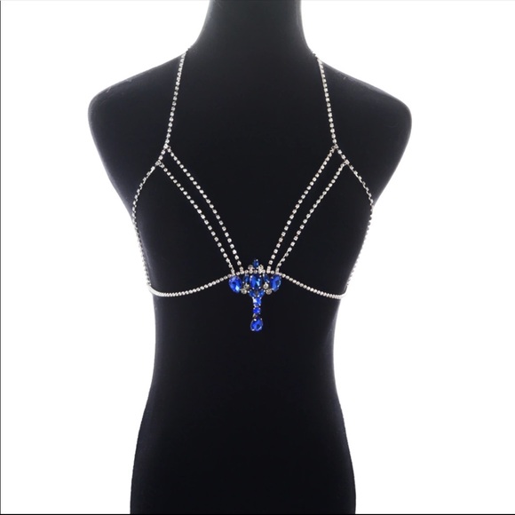 Sexy crystal body jewelry chain cage bra harness - Picture 3 of 7